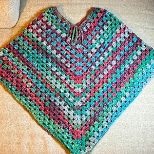 Handmade Girls Poncho  Ages 8-10  Colorful
